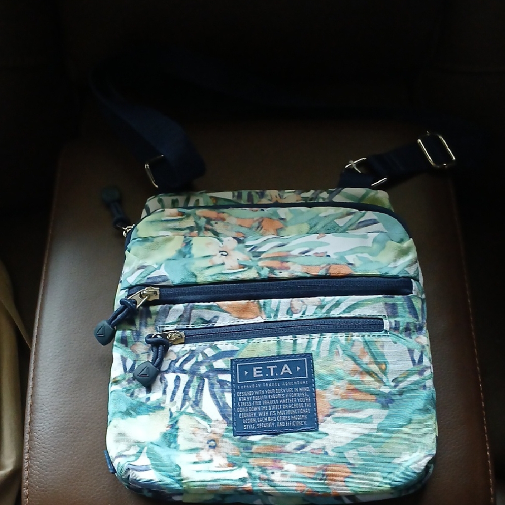 E.T.A Floral Print Messenger Bag - Blue and Green